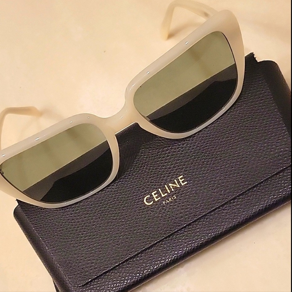 CELINE Cream-framed Sunglasses w Gray Translucent Lenses